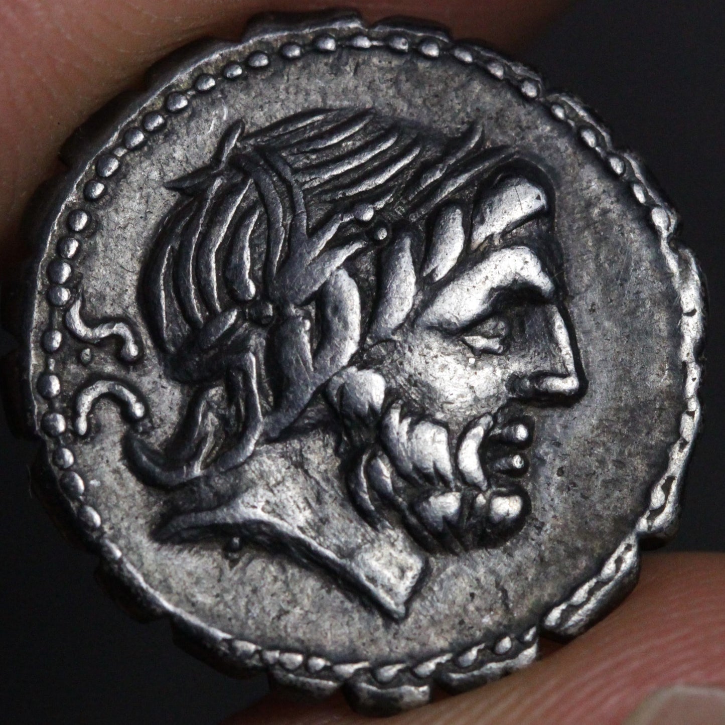 balbus denarius obverse side showing the head of jupiter
