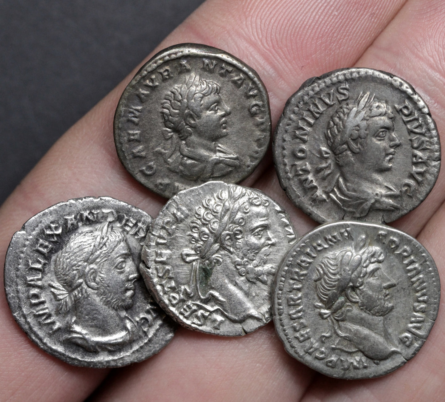 Roman denarius coins in Choice Very Fine condition, with light wear