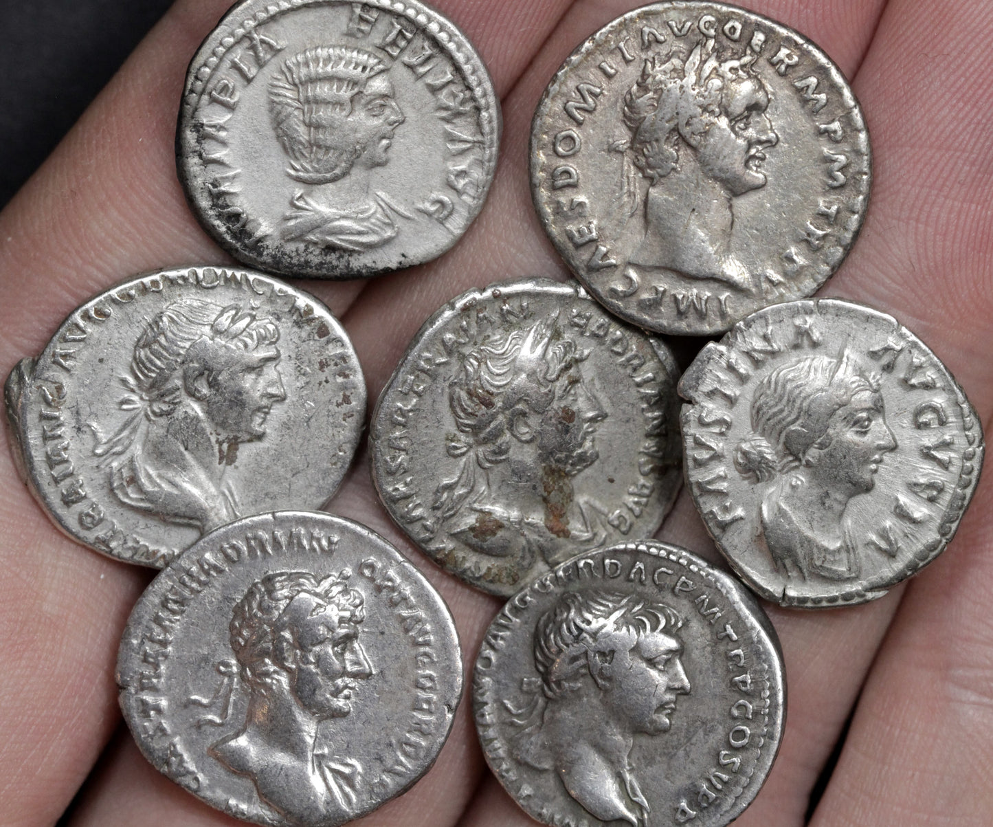 Roman denarius coins in Very Fine condition, with moderate wear