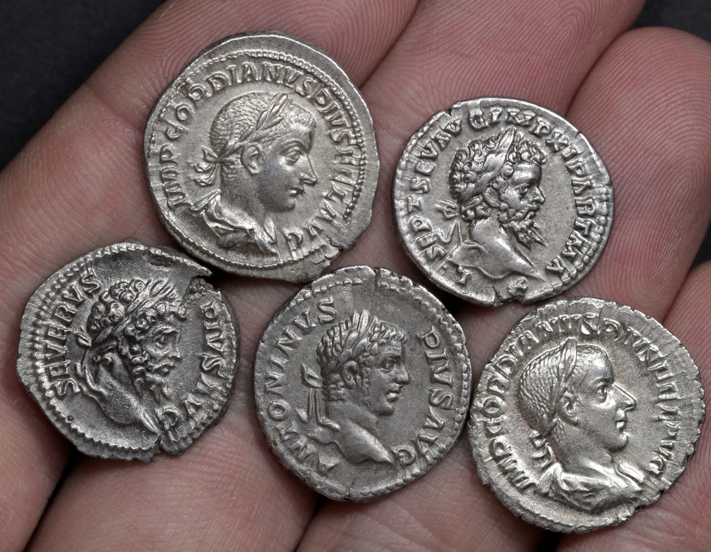 Roman denarius coins in Extremely Fine condition, with very light wear