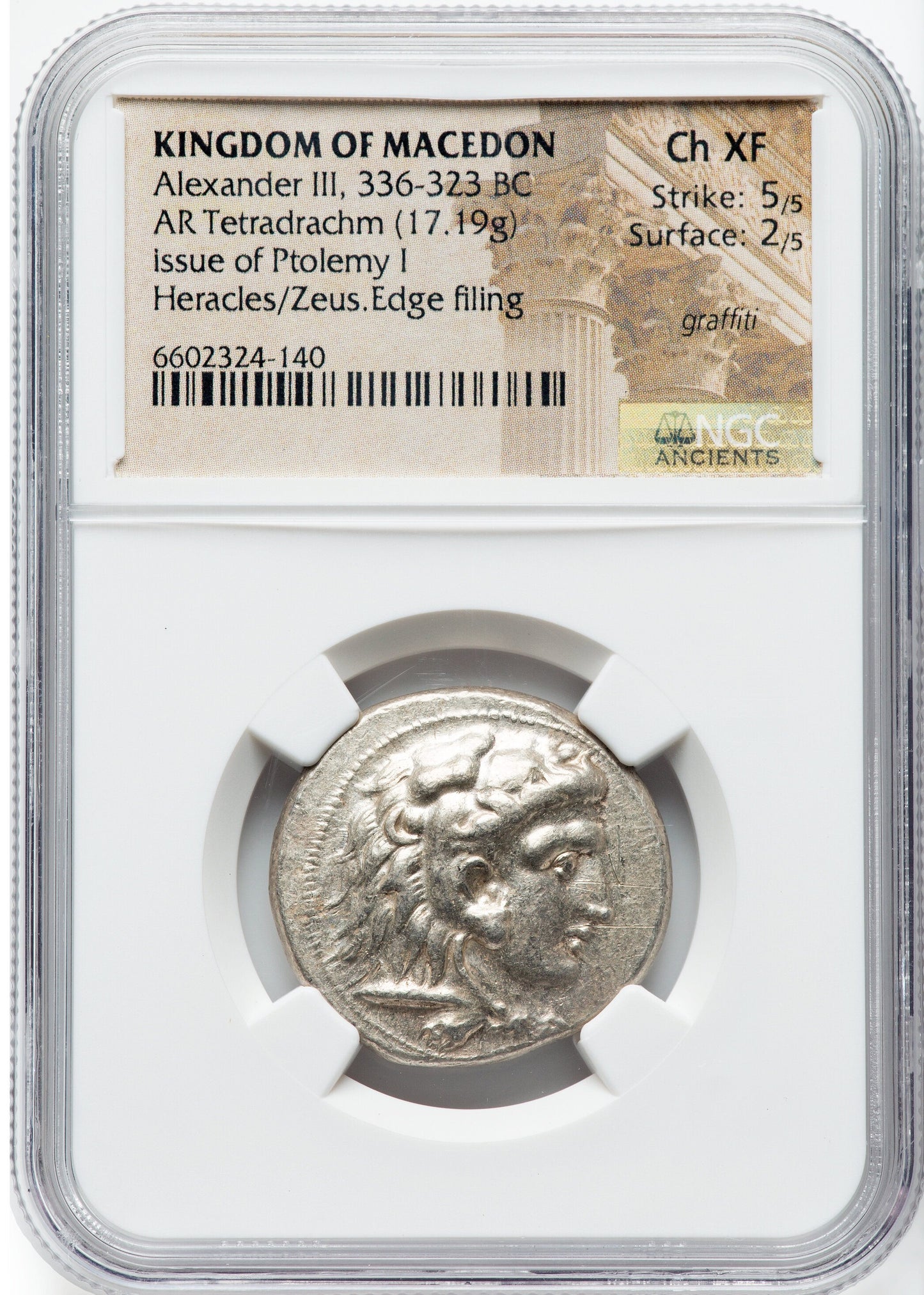 323 B.C. Alexander the Great Ancient Greek Silver Tetradrachm Coin, NGC Extremely Fine XF Condition
