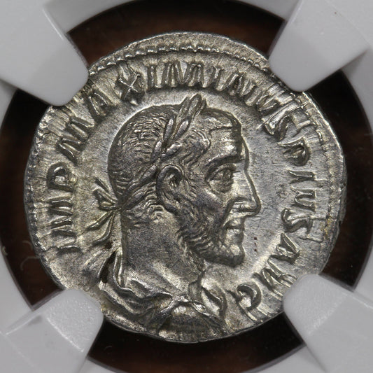Emperor Maximinus Thrax Ancient Roman Silver Denarius Coin, 235 AD, NGC Choice AU About Uncirculated Condition