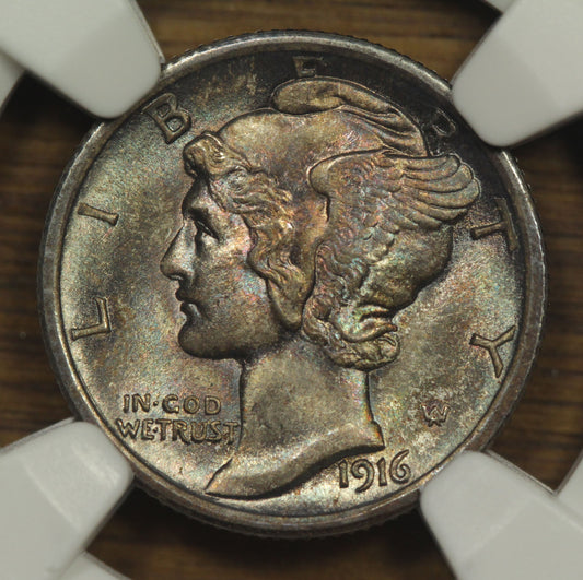 1916 U.S. Mercury Dime | NGC MS-66 FB | Rainbow Toning