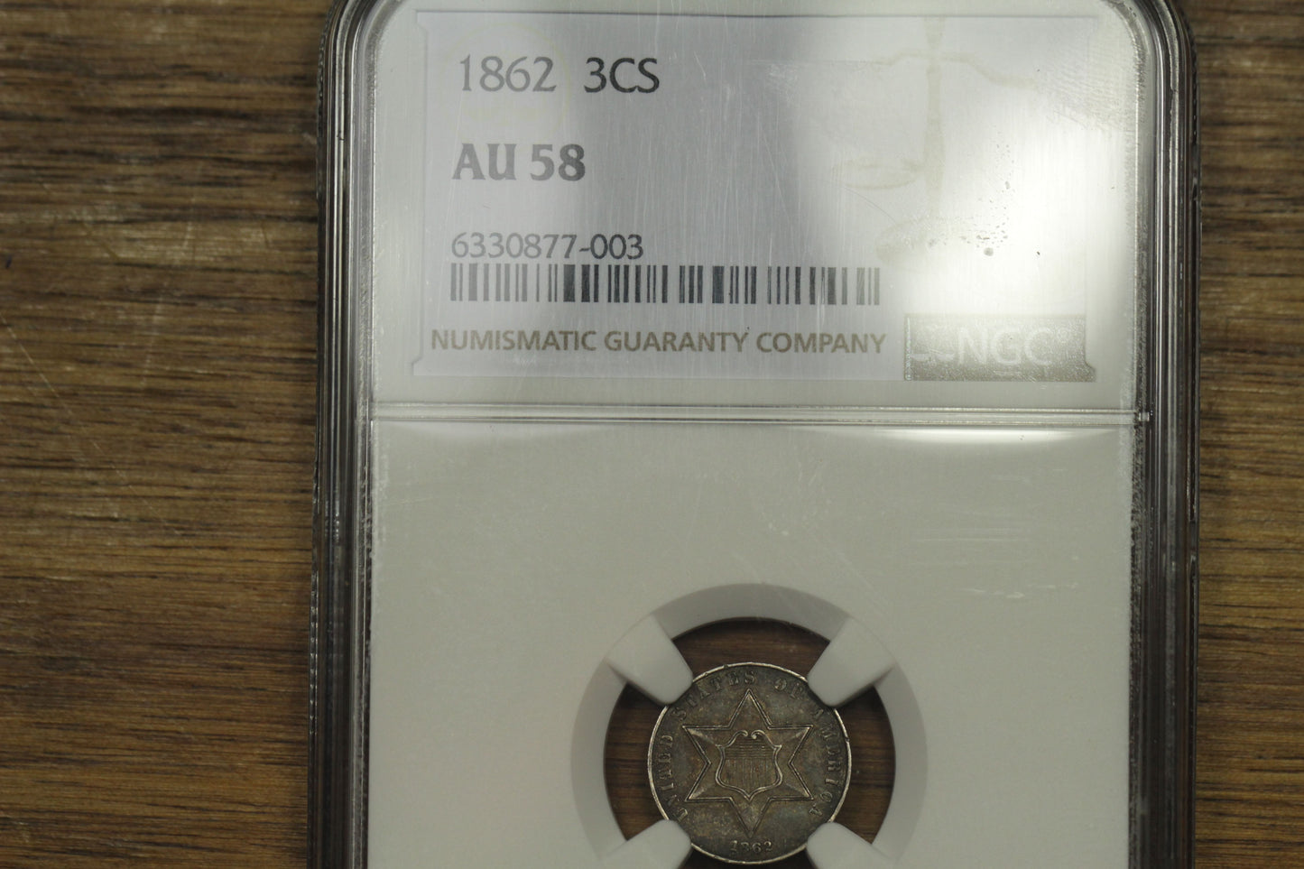 1862 U.S. Three Cents Silver Coin | NGC AU-58 | Toned
