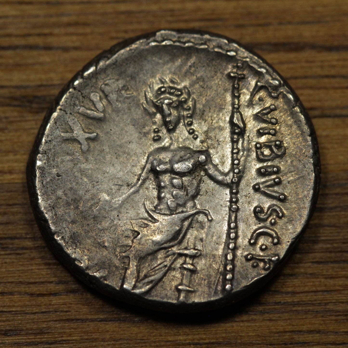 48 BC Roman Republic Silver Denarius | C Vibius CF Pansa | Pan/Jupiter