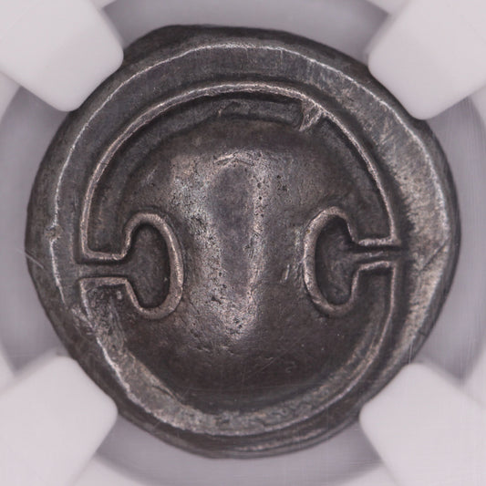 395 BC Ancient Thebes Silver Stater Coin, Boeotia | NGC XF | Toned