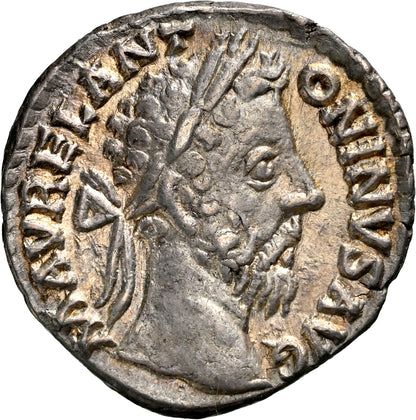 Marcus Aurelius Denarius Ancient Rome Silver Coin 179AD RIC 406 NGC Ch VF