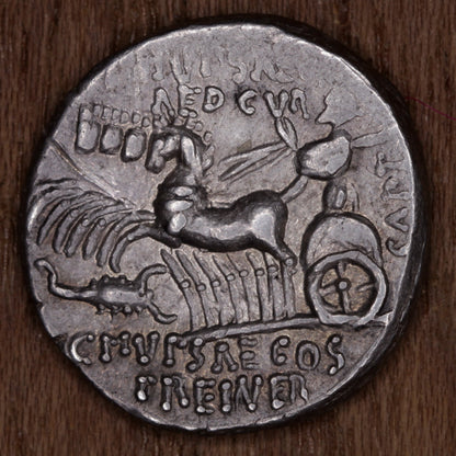 58 BC Ancient Roman Republic Silver Denarius Aemilius Scaurus Plautius Hypsaeus