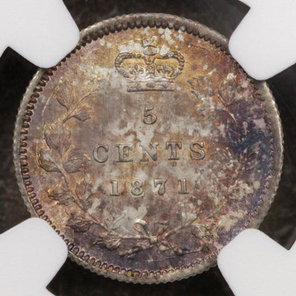 1871 Canada Silver 5 Cents Coin, NGC MS-62