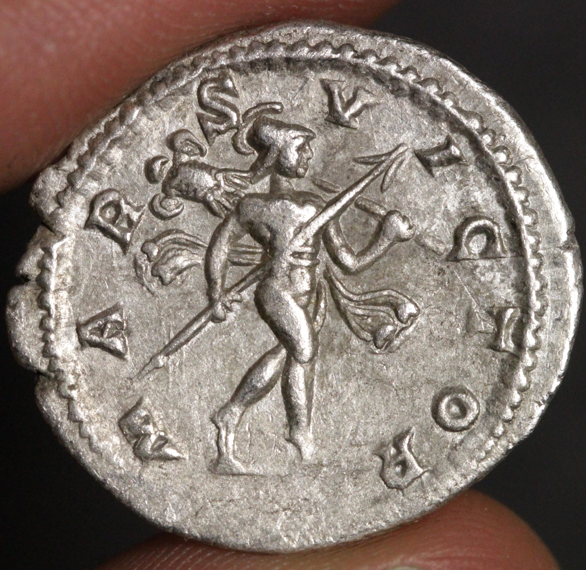 Elagabalus antoninianus reverse side showing Mars god of war