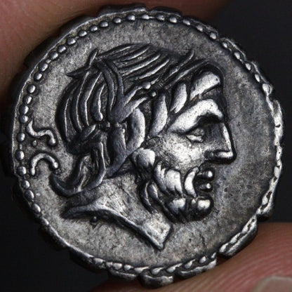 balbus denarius obverse side showing the head of jupiter