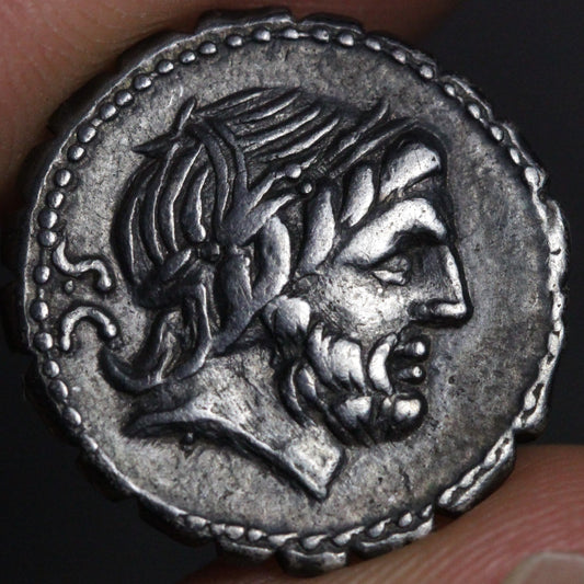 balbus denarius obverse side showing the head of jupiter