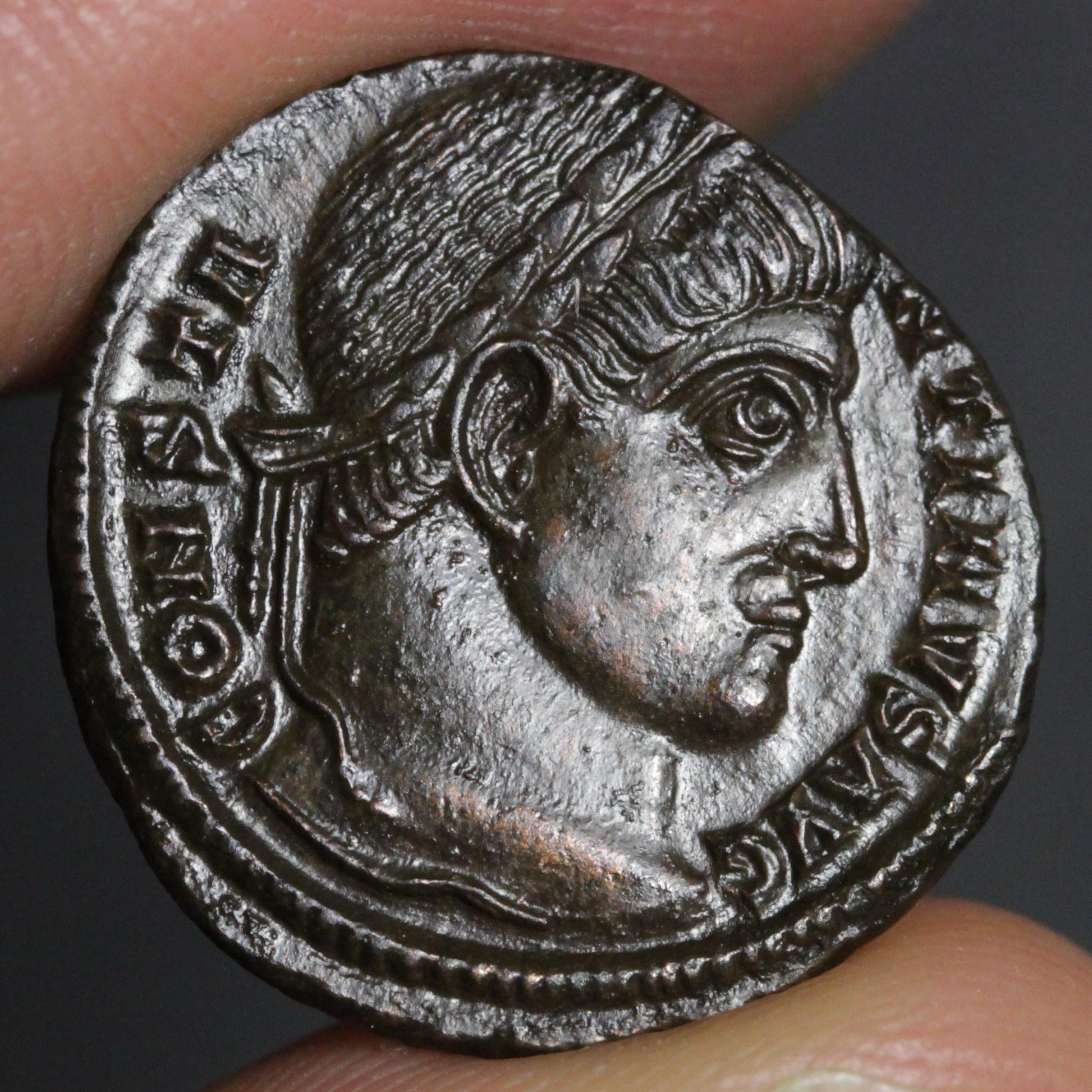 obverse side of constantine follis showing portrait of constantine