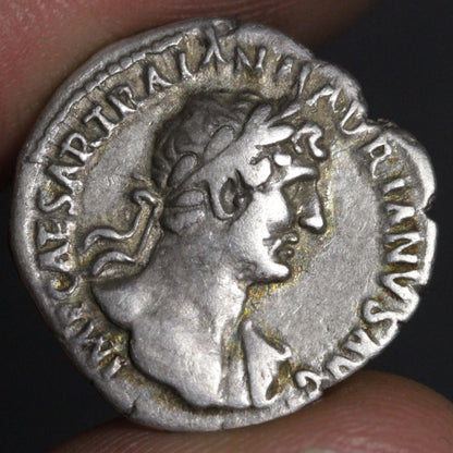 obverse side of hadrian denarius showing portrait of hadrian