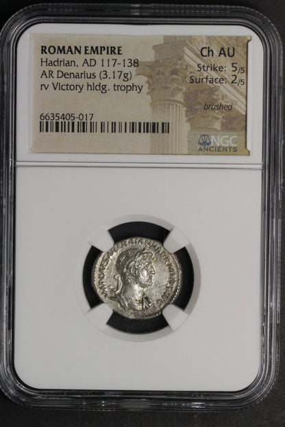 Hadrian Denarius NGC Ch AU 123 AD