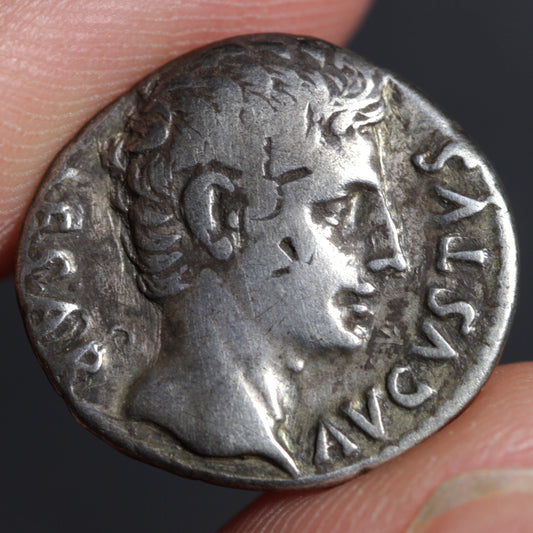 augustus denarius obverse side, showing portrait of augustus