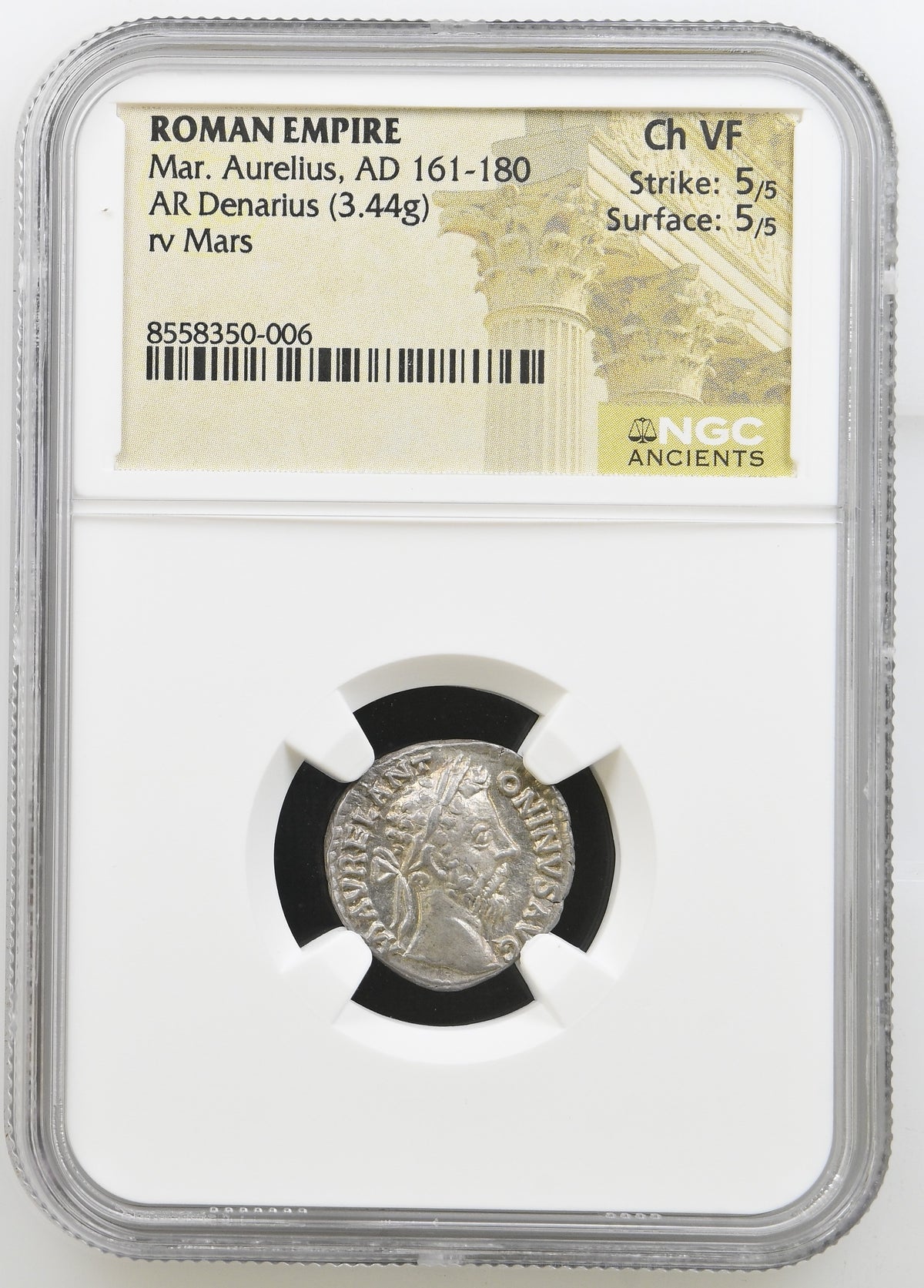 Marcus Aurelius Denarius Ancient Rome Silver Coin 179AD RIC 406 NGC Ch VF