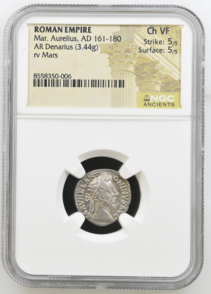 Marcus Aurelius Denarius Ancient Rome Silver Coin 179AD RIC 406 NGC Ch VF