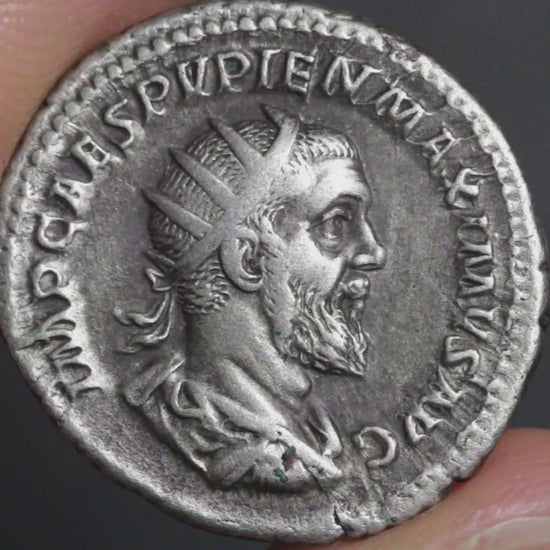 video of pupienus antoninianus coin being rotated to show both sides
