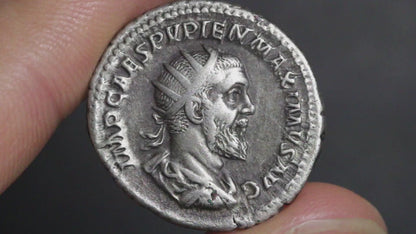 video of pupienus antoninianus coin being rotated to show both sides