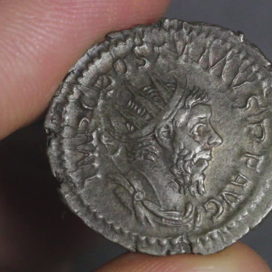 video of postumus antoninianus being rotated to show both sides of coin