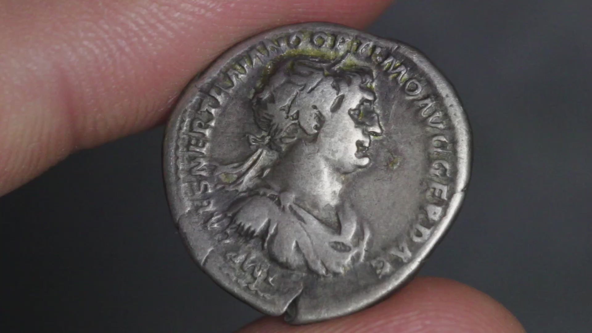 video of trajan denarius being rotated to show both sides