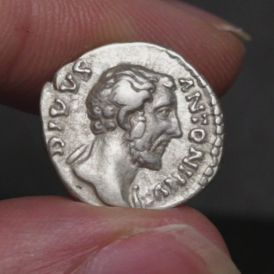 video of antoninus pius denarius being rotated between two fingers to show both sides