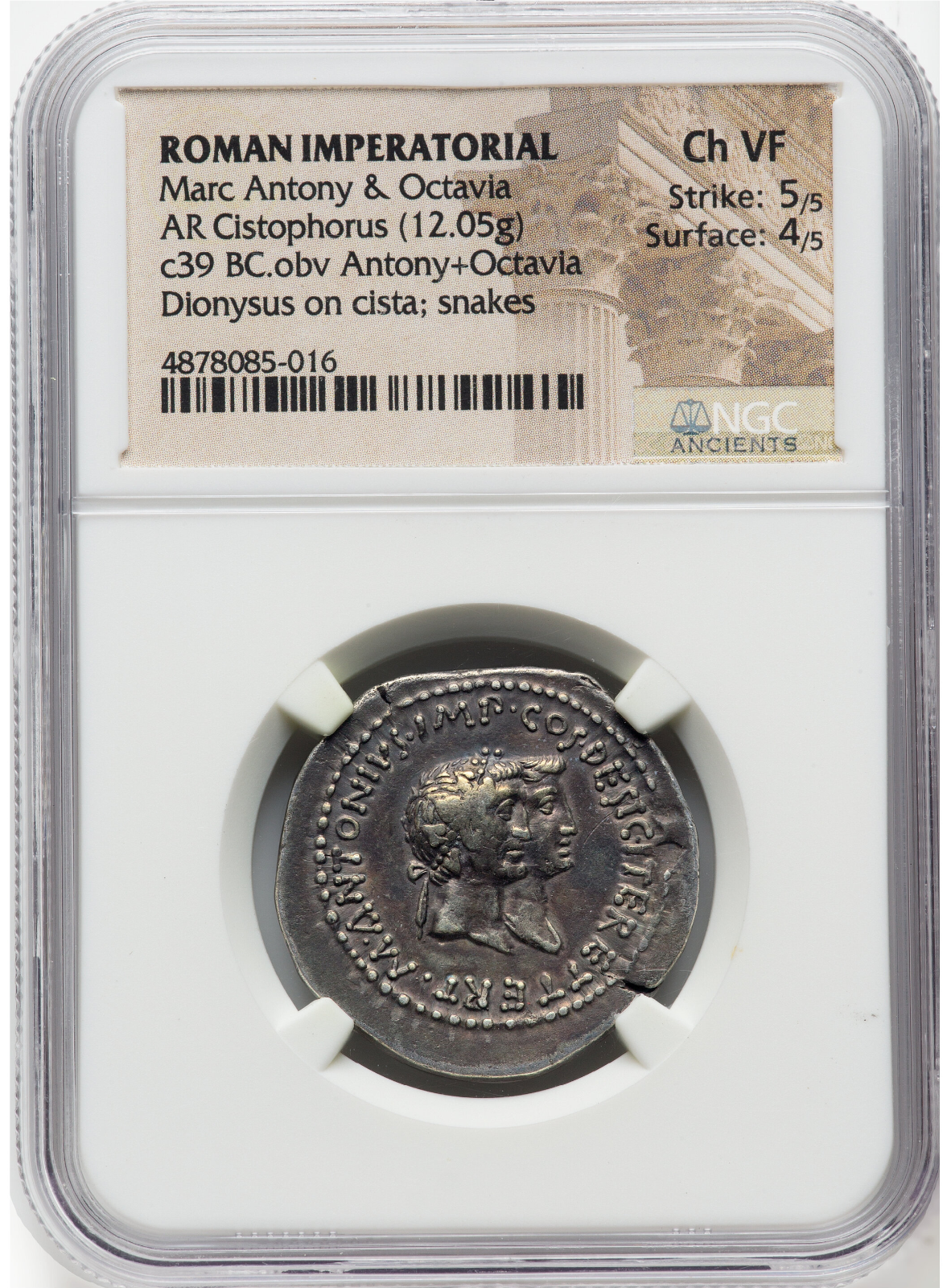 39BC Marc Antony Cistophorus Ancient Roman Republic NGC Ch VF