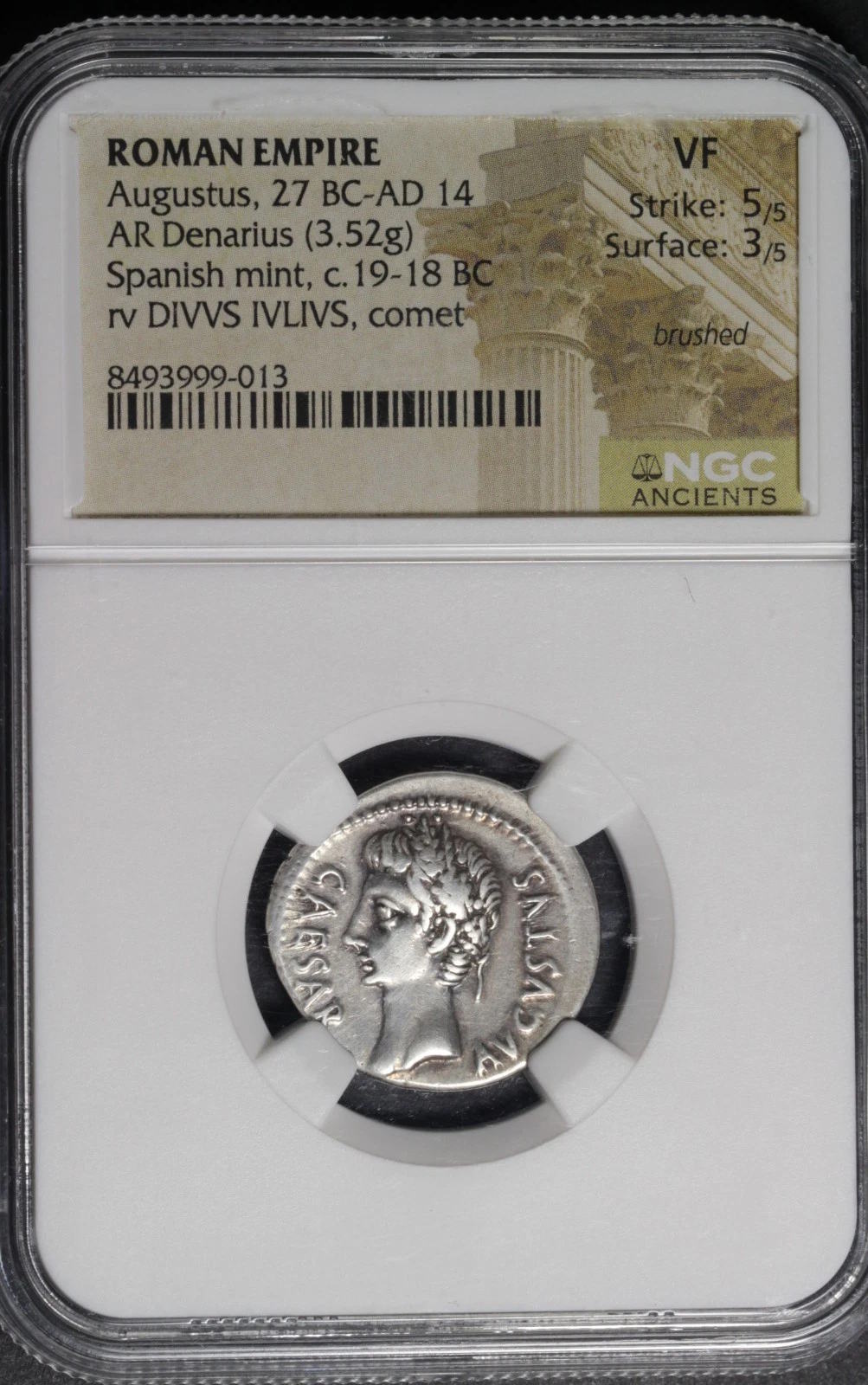 Roman Empire coin in a NGC holder with descriptive label