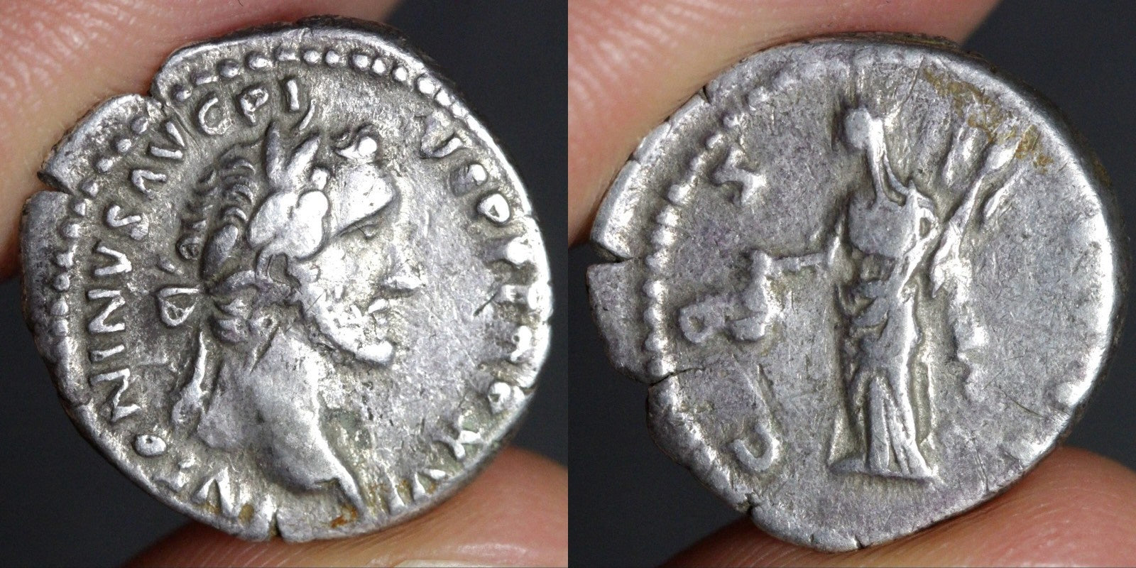 antoninus pius denarius, reverse and obverse images