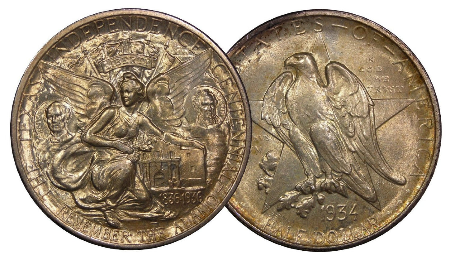 1934 U.S. Texas Centennial Commemorative Silver Half Dollar