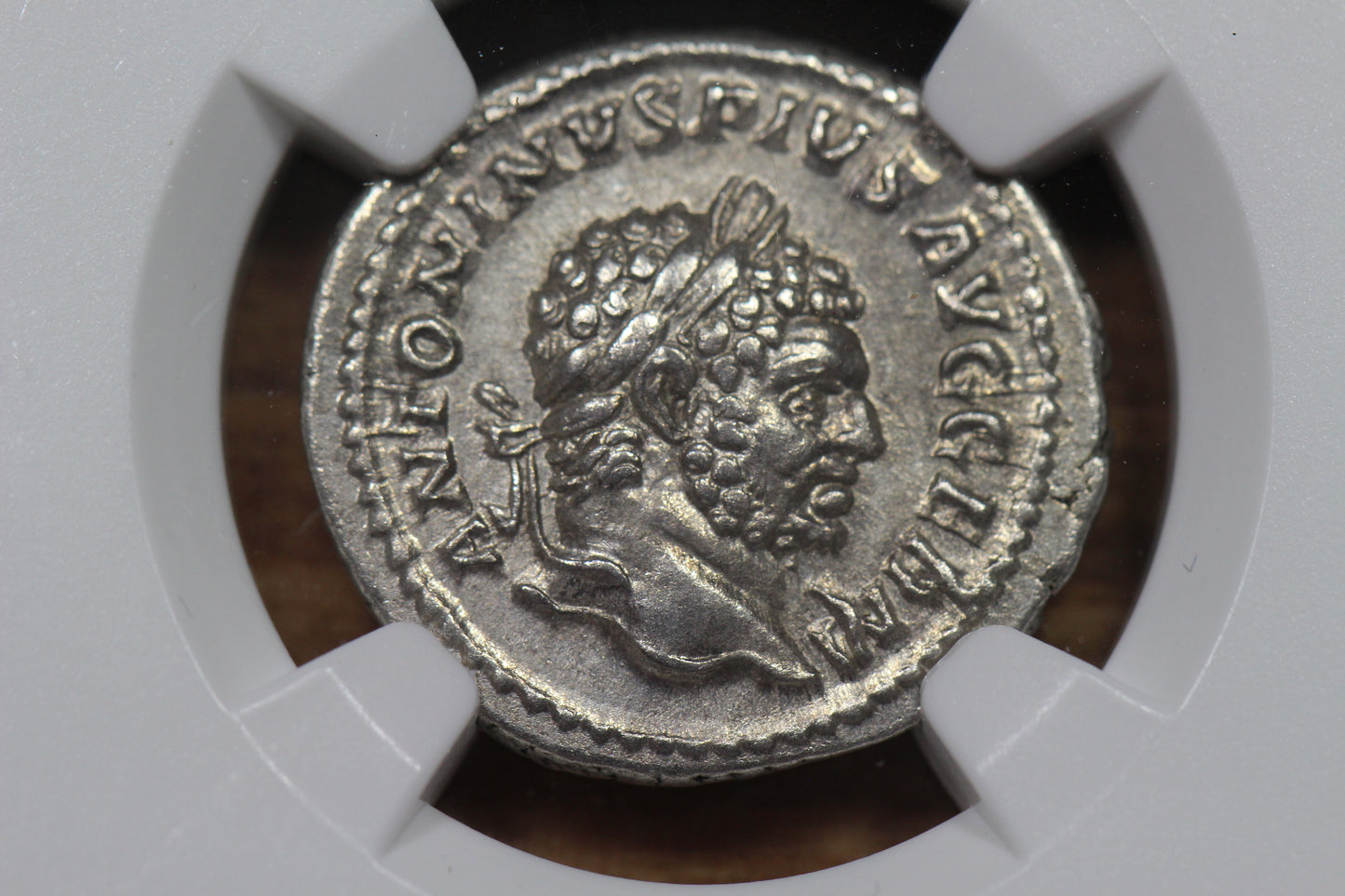 Emperor Caracalla Ancient Roman Silver Denarius Coin, 200 AD, NGC AU
