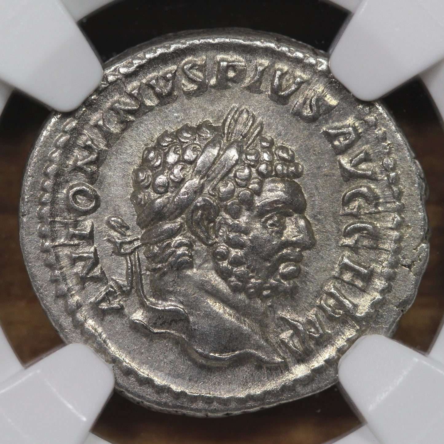 Emperor Caracalla Ancient Roman Silver Denarius Coin, 200 AD, NGC AU