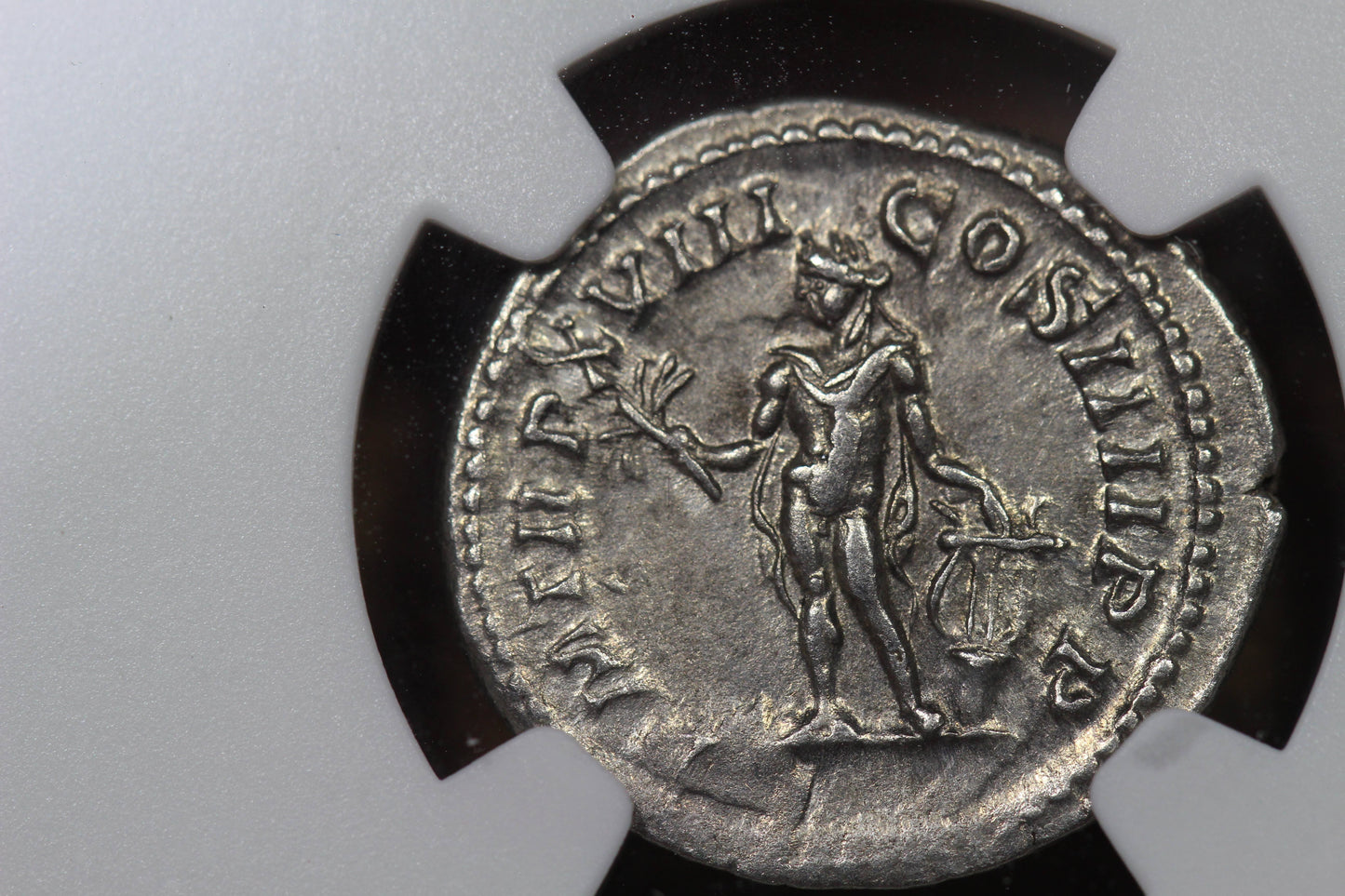 Emperor Caracalla Ancient Roman Silver Denarius Coin, 200 AD, NGC AU