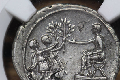 Emperor Augustus Ancient Roman Silver Denarius Coin, 15 BC, NGC Choice XF