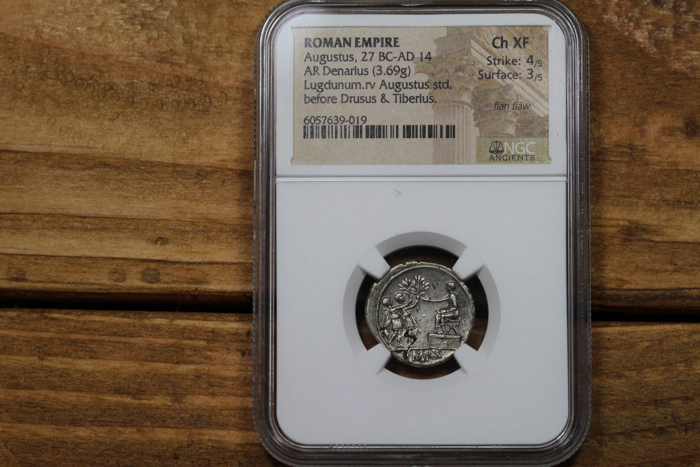Emperor Augustus Ancient Roman Silver Denarius Coin, 15 BC, NGC Choice XF