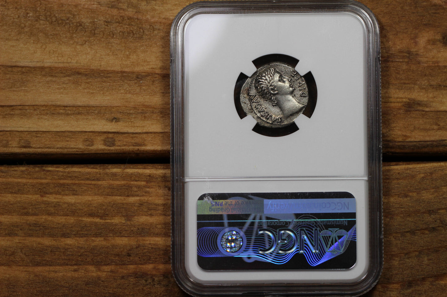 Emperor Augustus Ancient Roman Silver Denarius Coin, 15 BC, NGC Choice XF