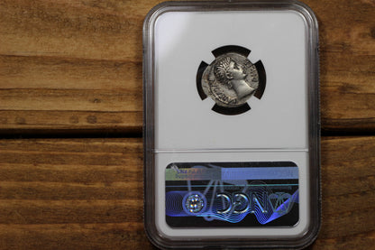 Emperor Augustus Ancient Roman Silver Denarius Coin, 15 BC, NGC Choice XF