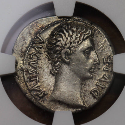 Emperor Augustus Ancient Roman Silver Denarius Coin, 15 BC, NGC Choice XF