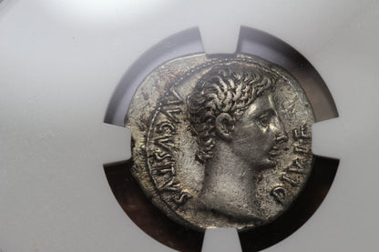 Emperor Augustus Ancient Roman Silver Denarius Coin, 15 BC, NGC Choice XF