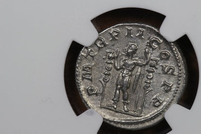 Emperor Maximinus Thrax Ancient Roman Silver Denarius Coin, 235 AD, NGC Choice AU About Uncirculated Condition