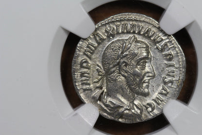 Emperor Maximinus Thrax Ancient Roman Silver Denarius Coin, 235 AD, NGC Choice AU About Uncirculated Condition