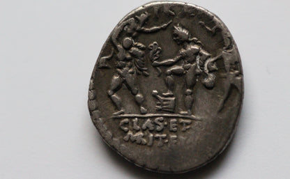 Sextus Pompey Ancient Roman Silver Denarius Coin, 40 BC, Roman Civil Wars, Roman Republic