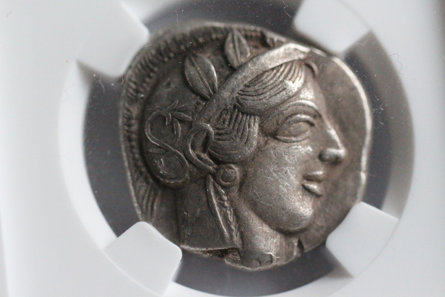 440 B.C. Ancient Greek Silver Tetradrachm Coin of Athens, Athenian Owl Design, NGC Choice XF