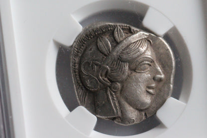 440 B.C. Ancient Greek Silver Tetradrachm Coin of Athens, Athenian Owl Design, NGC Choice XF