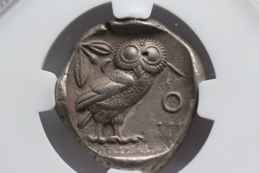 440 B.C. Ancient Greek Silver Tetradrachm Coin of Athens, Athenian Owl Design, NGC Choice XF