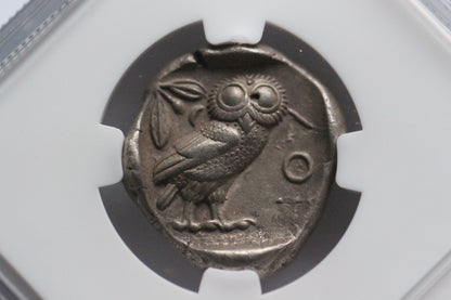 440 B.C. Ancient Greek Silver Tetradrachm Coin of Athens, Athenian Owl Design, NGC Choice XF