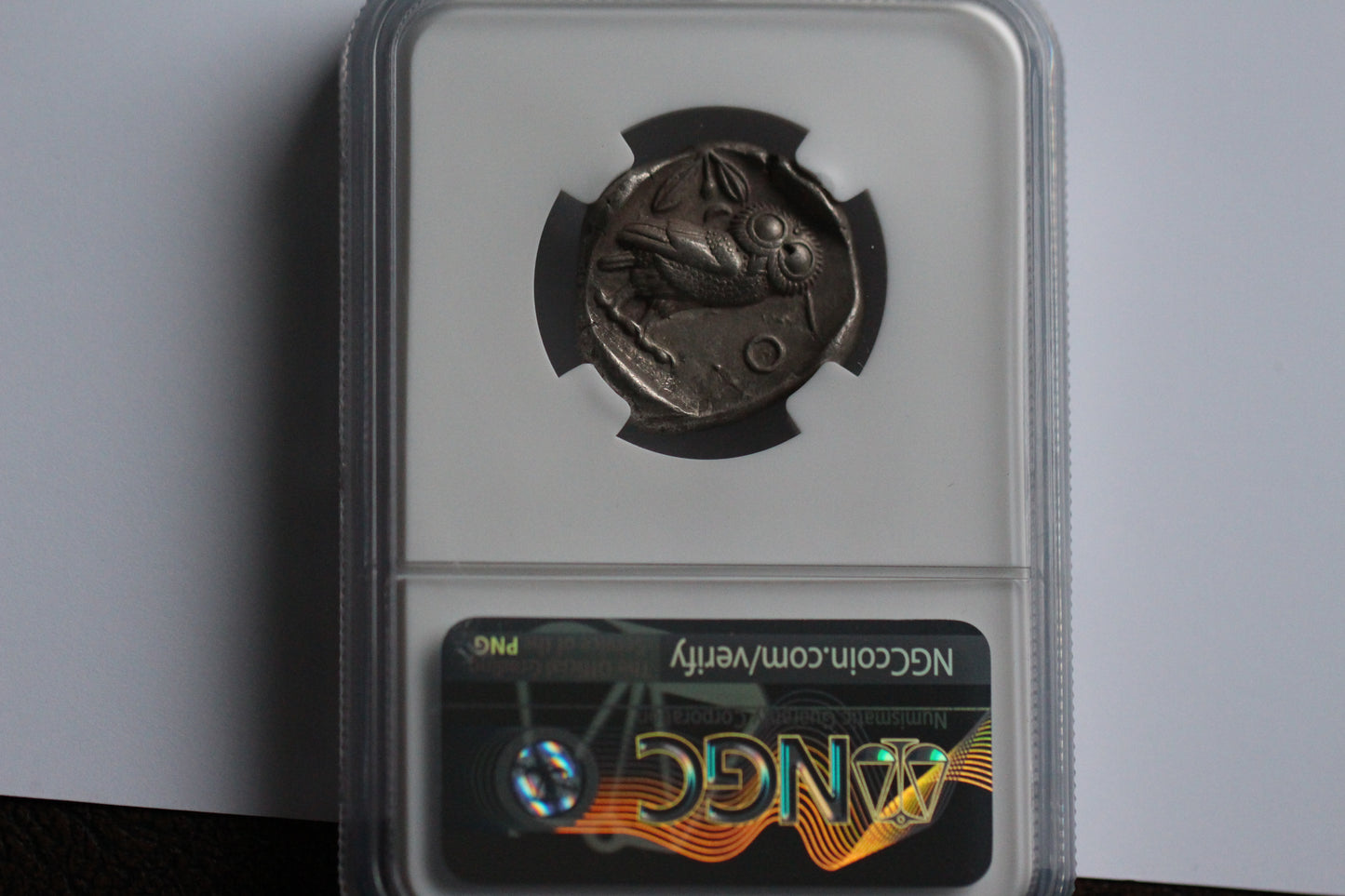 440 B.C. Ancient Greek Silver Tetradrachm Coin of Athens, Athenian Owl Design, NGC Choice XF