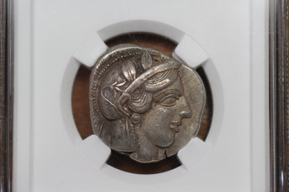 440 B.C. Ancient Greek Silver Tetradrachm Coin of Athens, Athenian Owl Design, NGC Choice XF