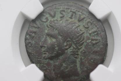 2nd Century AD, Ancient Roman Bronze Dupondius, Emperor Tiberius - Divus Augustus, NGC VF
